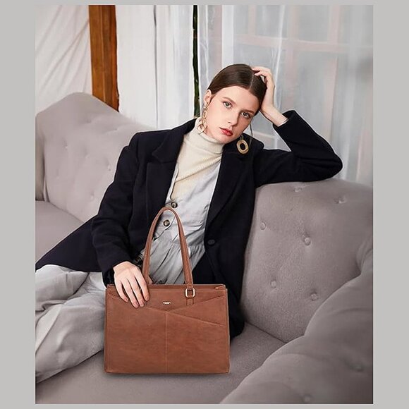 Laptop Tote Bag for Women, Office Work Bag Briefcase fit Dark Vintage Brown - Picture 2 of 9